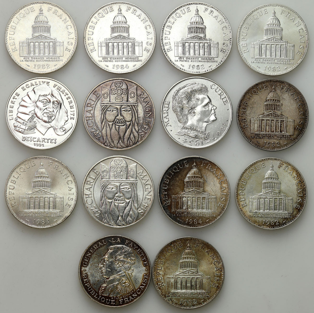 Francja. 100 franków 1982-1991, zestaw 14 monet